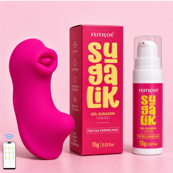 PRODUTOS CUPIDO ATACADO (6) Kit Vibro de Calcinha May por App + Gel Sugador Frutas Vermelhas Feitiços