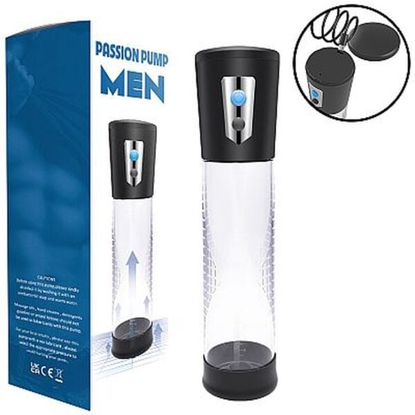 Bomba Peniana Automática Recarregável com Anel Bomba peniana automática recarregável em ABS com anel de silicone sobre fundo neutro